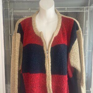 Bobbie Brooks Women 26W/28W color block full zip sweater checkerboard blue red
